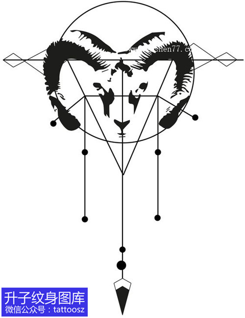 个性的羊头纹身手稿图案