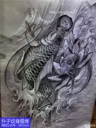 <b>新传统黑白鲤鱼纹身手稿图案</b>