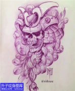 <b>传统骷髅武士菊花纹身手稿图案</b>