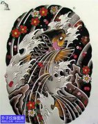 <b>老传统彩色鲤鱼樱花纹身手稿图案</b>