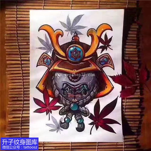 欧美彩色武士纹身手稿图案