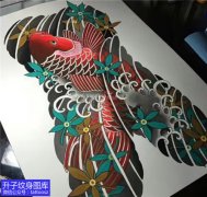 <b>老传统大满背鲤鱼枫叶纹身手稿图案</b>