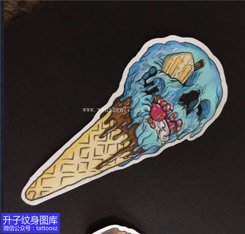 欧美彩色个性冰淇淋纹身手稿图案
