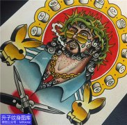 <b>彩色沧桑耶稣纹身手稿图案</b>