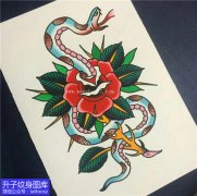 <b>彩色old school蛇与玫瑰花纹身手稿图案</b>