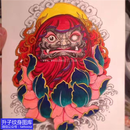 彩色达摩牡丹花纹身手稿图片