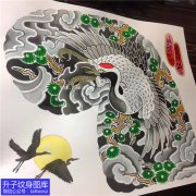 <b>老传统半甲仙鹤纹身手稿图案</b>