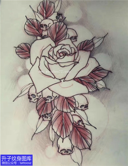 酷酷的玫瑰花骷髅纹身手稿图案