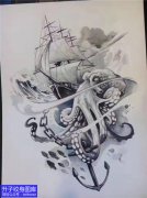 <b>章鱼船帆纹身手稿图案</b>