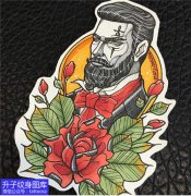 <b>绅士玫瑰花纹身手稿图案</b>