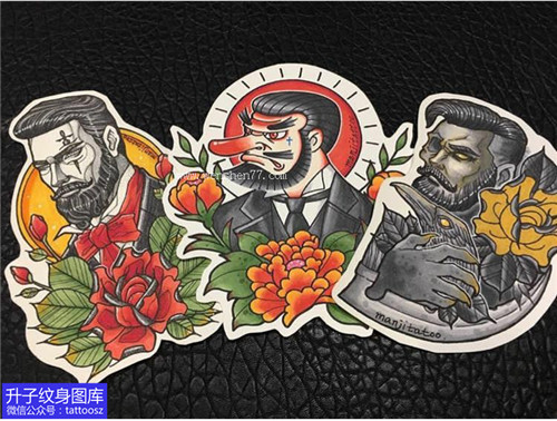 三绅士纹身手稿图案