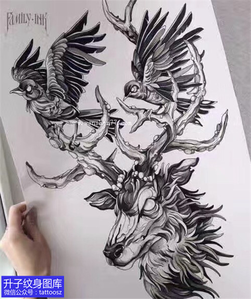 鹿头纹身手稿图案