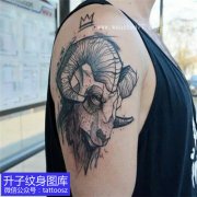 <b>男性大臂黑灰涂鸦羊头纹身图案</b>