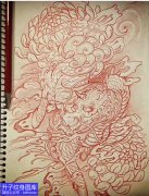 <b>线条麒麟菊花纹身手稿图案</b>