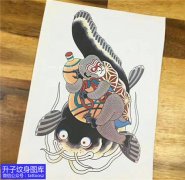 <b>鲸鱼与猴子葫芦纹身手稿图案</b>