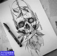 <b>骷髅头玫瑰花纹身手稿图案</b>