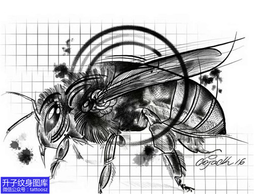 黑白蜜蜂纹身手稿图案