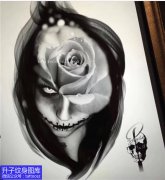 <b>欧美女人与玫瑰花纹身手稿图案</b>