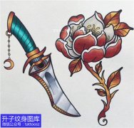 <b>匕首与玫瑰花纹身手稿图案</b>