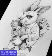 <b>黑灰素描兔子怀表纹身手稿图案</b>