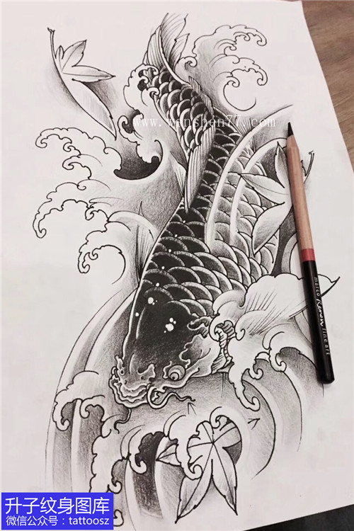 传统鲤鱼纹身手稿图案