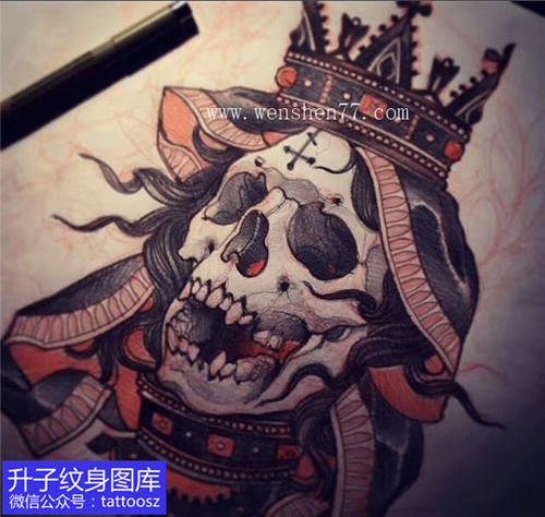 骷髅头皇冠纹身手稿图案