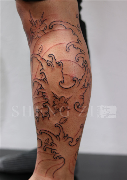 传统浪花纹身图案 花腿纹身 重庆纹身作品