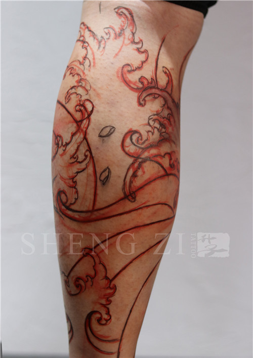 传统浪花纹身图案 花腿纹身 重庆纹身作品