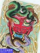 <b>新传统彩色般若蛇菊花纹身手稿图案大全</b>