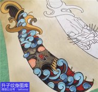 <b>彩色new school刀具骷髅菊花纹身手稿图案</b>