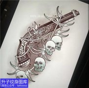 <b>欧美洋枪与小骷髅头纹身手稿图案</b>