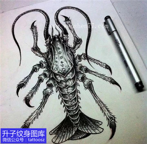 黑灰欧美昆虫纹身手稿图案