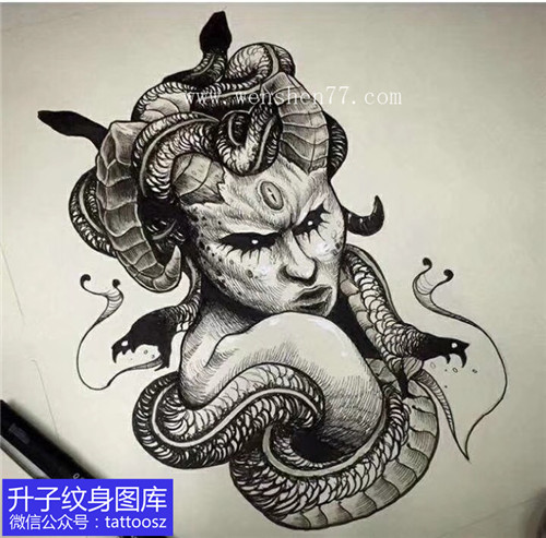 撒旦与蛇纹身手稿图案