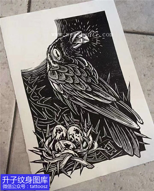黑色系列乌鸦纹身手稿图案