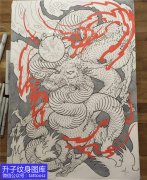 <b>传统龙龙珠火焰纹身手稿图案</b>