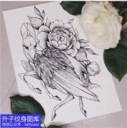 <b>小鸟植物花纹身手稿图案</b>