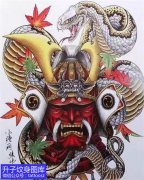 <b>武士与蛇枫叶纹身手稿图案大全</b>