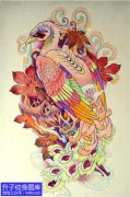 <b>彩色孔雀骷髅枫叶纹身手稿图案</b>