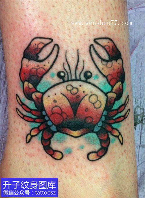 脚踝彩色螃蟹纹身图案