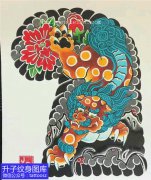 <b>老传统唐狮与牡丹花纹身手稿图案</b>