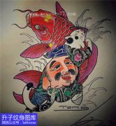 <b>鲤鱼与猫财神纹身手稿图案</b>