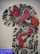 <b>半甲蛇牡丹花纹身手稿图案</b>