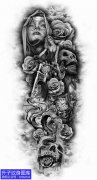 <b>欧美黑灰纹身手稿图案人物骷髅玫瑰花摩托车</b>