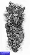 <b>欧美钟表天使玫瑰花纹身手稿图案</b>