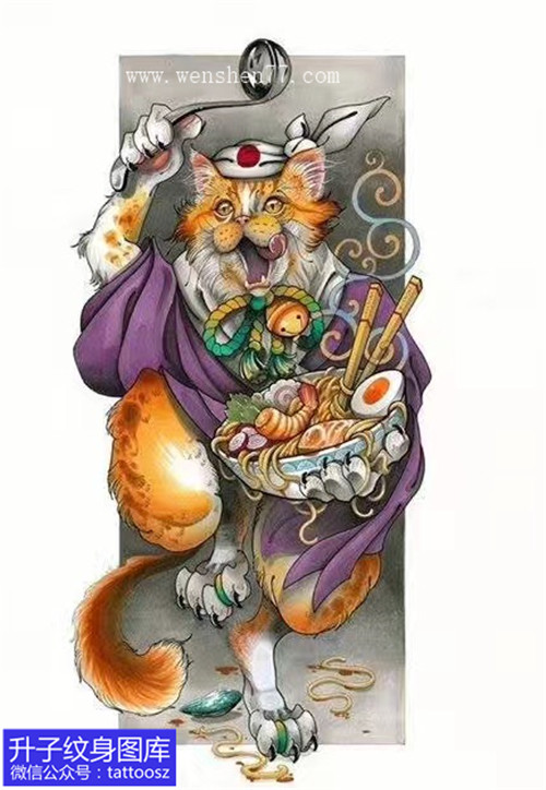 彩色new school猫妖纹身手稿图案