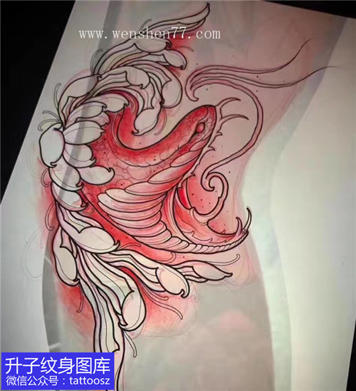 蛇菊花纹身手稿图案