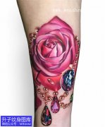 <b>手臂彩色玫瑰花纹身图案</b>