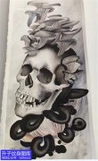 <b>个性骷髅头与蘑菇纹身手稿图案-精品手稿</b>