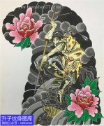 <b>日式老传统半甲牡丹花人物纹身手稿_精品手稿</b>