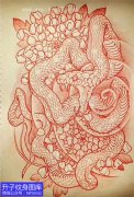 <b>渝北蛇与菊花纹身手稿图案-精品手稿</b>